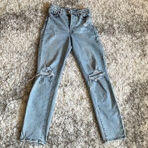 H&M Mom Jeans Stylish Light Blue Distressed Women Jeans